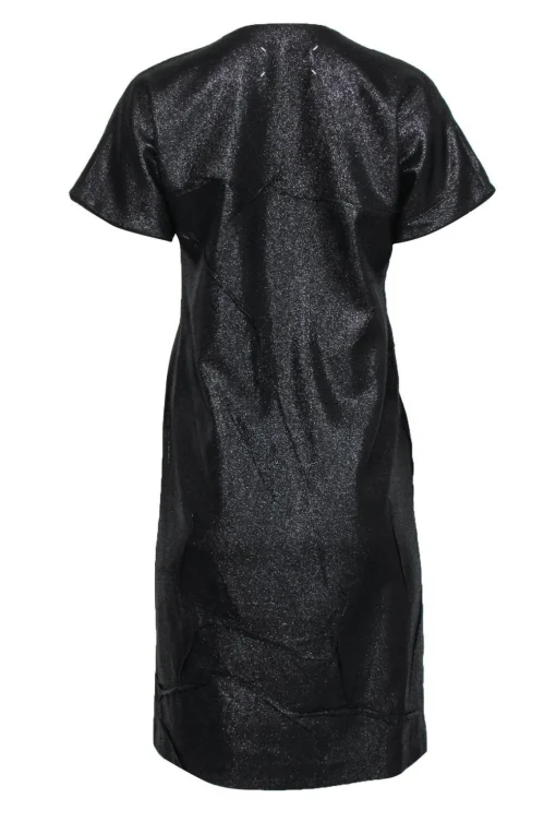 Maison Martin Margiela - Black Metallic Gathered Twist Shift Dress Sz 8