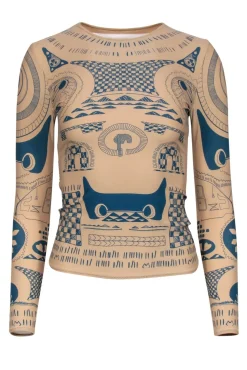 Maison Martin Margiela x H&M - Nude Fitted Tattoo Printed Long Sleeve Top Sz XS