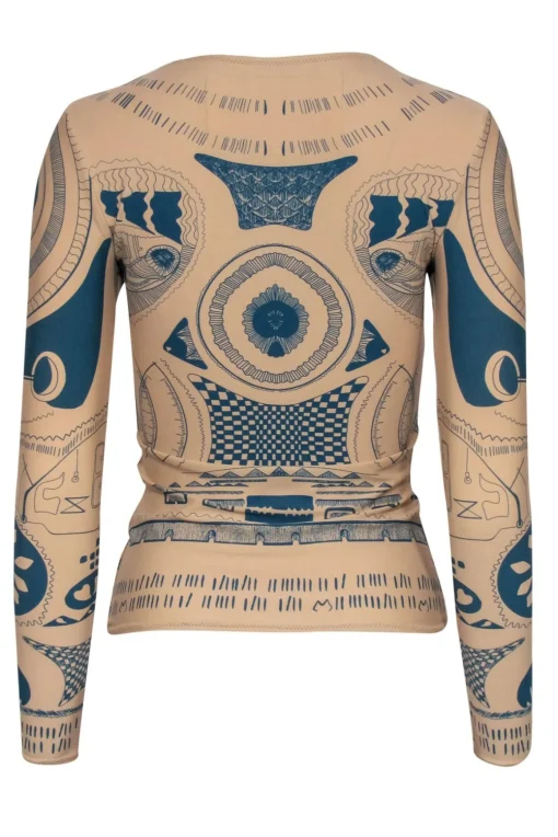 Maison Martin Margiela x H&M - Nude Fitted Tattoo Printed Long Sleeve Top Sz XS