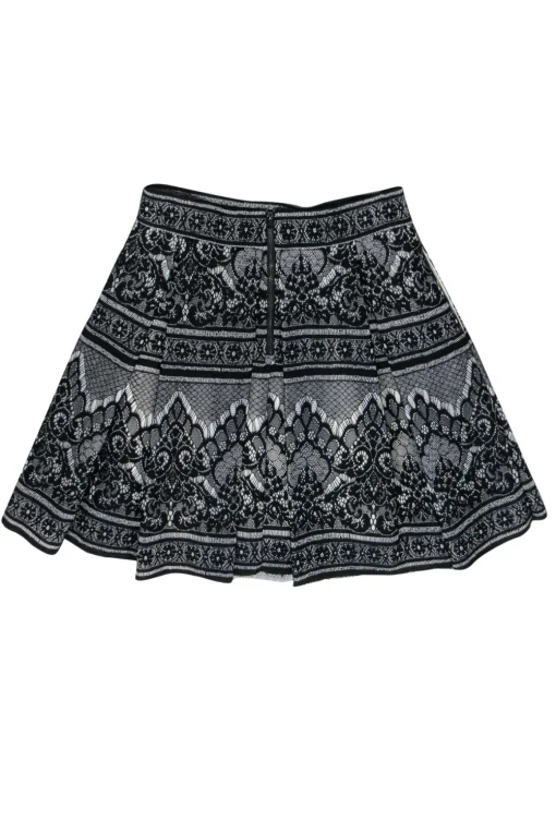 Maje - Black & White Lace Pleated Skater Skirt Sz 8