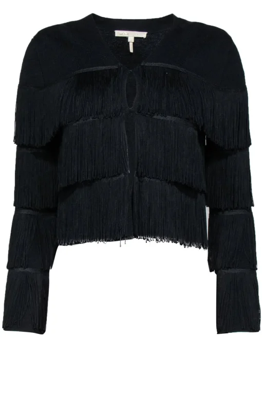 Maje - Black Fringed Open Front Jacket Sz 4