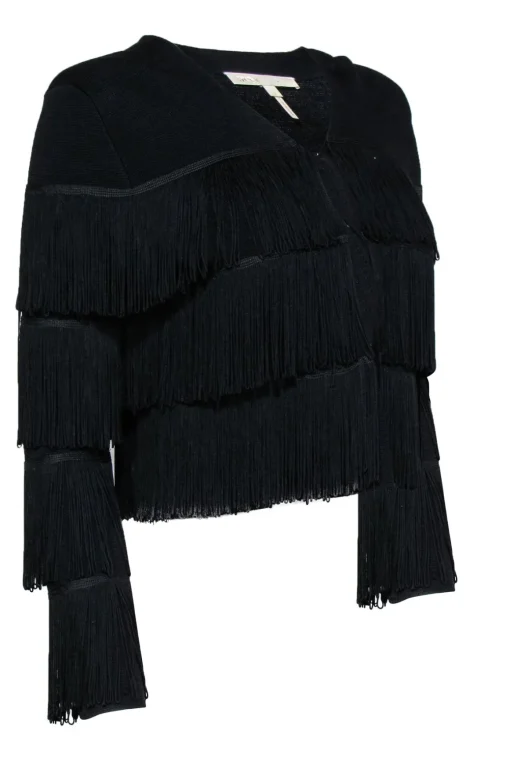 Maje - Black Fringed Open Front Jacket Sz 4