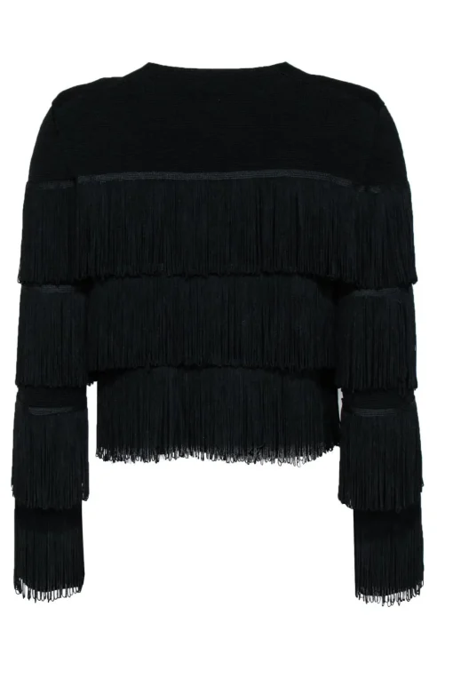 Maje - Black Fringed Open Front Jacket Sz 4