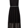 Maje - Black Lace Pleated Dress w/ Blue Trim Sz 4