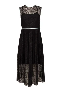 Maje - Black Lace Pleated Dress w/ Blue Trim Sz 4