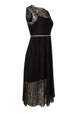 Maje - Black Lace Pleated Dress w/ Blue Trim Sz 4