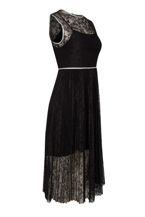 Maje - Black Lace Pleated Dress w/ Blue Trim Sz 4