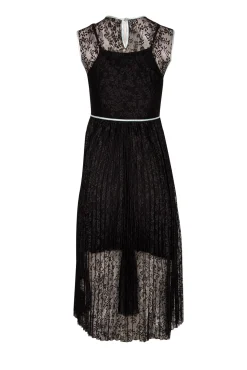 Maje - Black Lace Pleated Dress w/ Blue Trim Sz 4