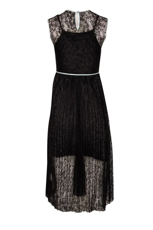 Maje - Black Lace Pleated Dress w/ Blue Trim Sz 4