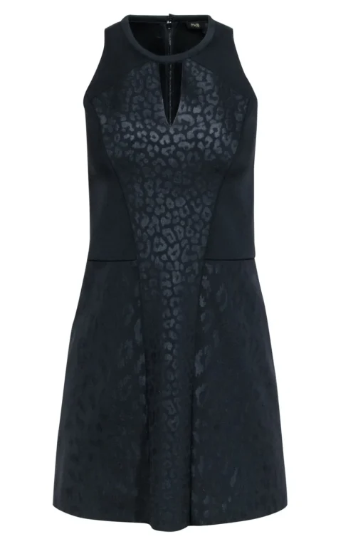 Maje - Black Leopard Print Scuba Knit Dress w/ Keyhole Neckline Sz 4