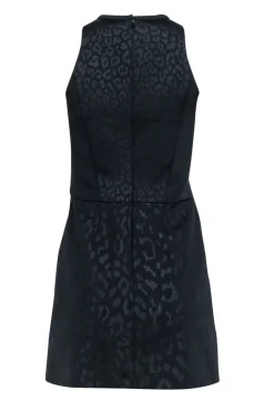 Maje - Black Leopard Print Scuba Knit Dress w/ Keyhole Neckline Sz 4