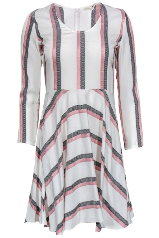 Maje - Cream Striped Fit & Flare Dress Sz S