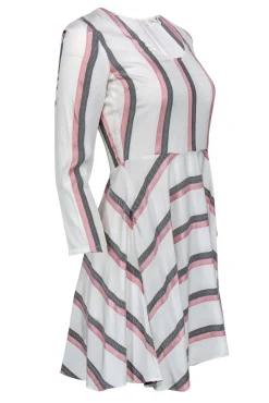 Maje - Cream Striped Fit & Flare Dress Sz S