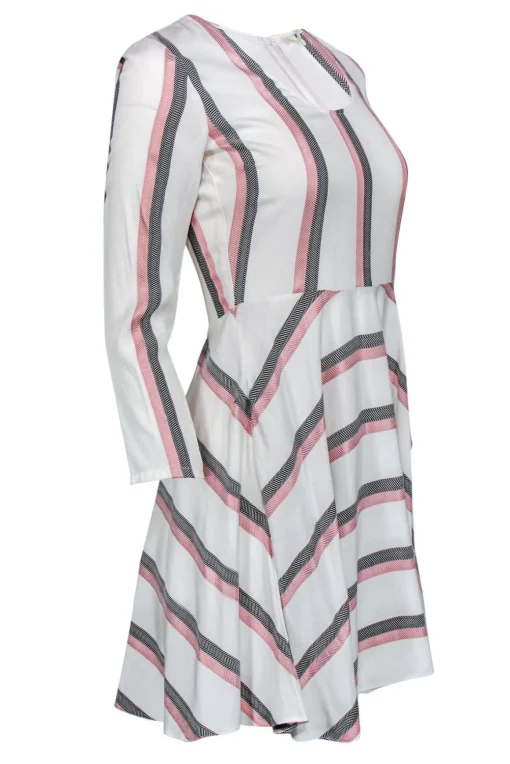 Maje - Cream Striped Fit & Flare Dress Sz S