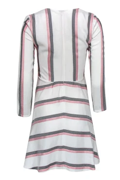 Maje - Cream Striped Fit & Flare Dress Sz S