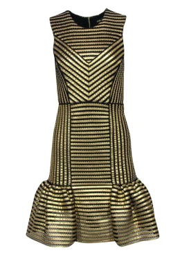 Maje - Gold & Black Stripe Sleeveless Dress Sz 4
