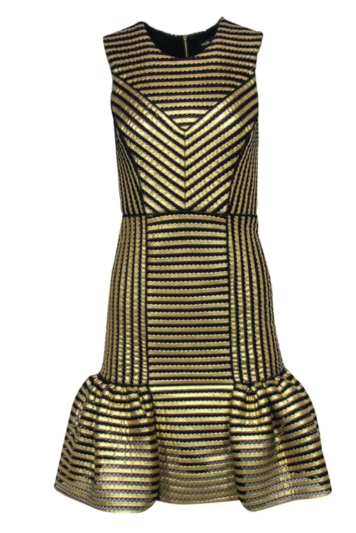 Maje - Gold & Black Stripe Sleeveless Dress Sz 4