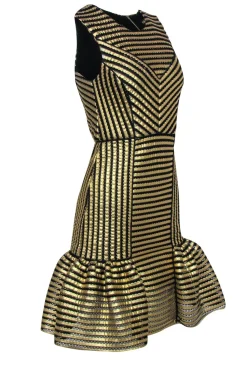 Maje - Gold & Black Stripe Sleeveless Dress Sz 4