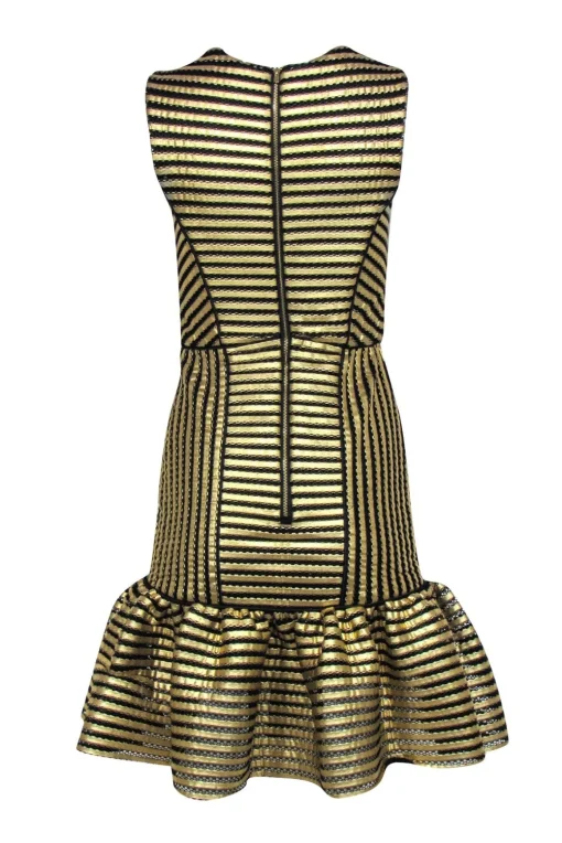 Maje - Gold & Black Stripe Sleeveless Dress Sz 4