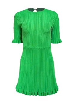 Maje - Kelly Green Ruffled Rib Knit Dress Sz 2