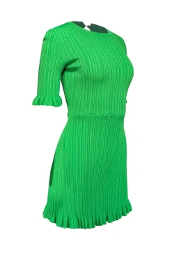 Maje - Kelly Green Ruffled Rib Knit Dress Sz 2