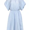 Maje - Light Blue Striped Short Sleeve Shirt Dress Sz 6