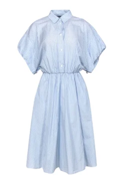 Maje - Light Blue Striped Short Sleeve Shirt Dress Sz 6