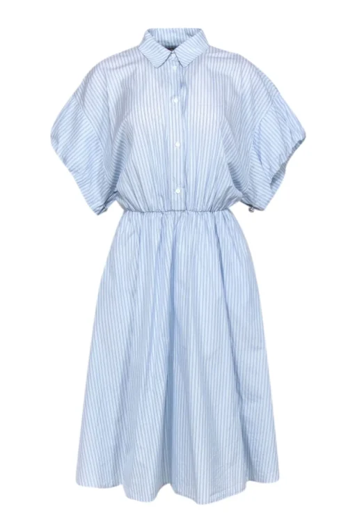 Maje - Light Blue Striped Short Sleeve Shirt Dress Sz 6