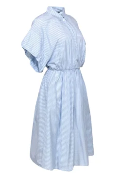 Maje - Light Blue Striped Short Sleeve Shirt Dress Sz 6