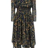 Maje - Navy & Yellow Spotted Print Long Sleeve Midi Dress Sz L