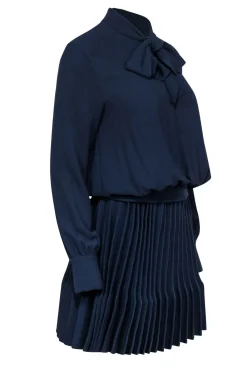 Maje - Navy Pleated Long Sleeve Dress w/ Neck Tie Sz 4