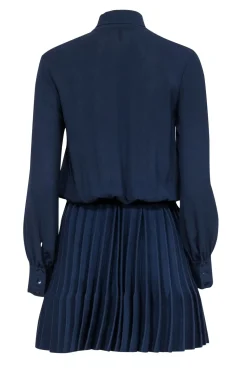 Maje - Navy Pleated Long Sleeve Dress w/ Neck Tie Sz 4