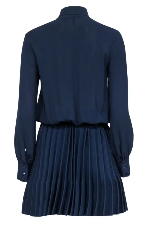 Maje - Navy Pleated Long Sleeve Dress w/ Neck Tie Sz 4