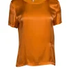 Maje - Orange Silk Short Sleeve Shirt w/ Cotton Back Sz S