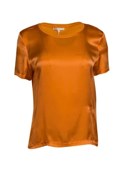 Maje - Orange Silk Short Sleeve Shirt w/ Cotton Back Sz S