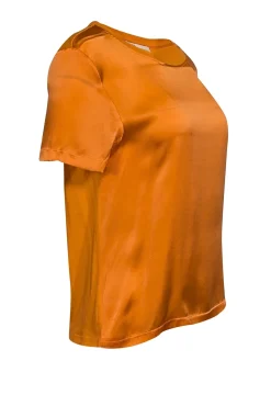 Maje - Orange Silk Short Sleeve Shirt w/ Cotton Back Sz S