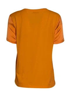 Maje - Orange Silk Short Sleeve Shirt w/ Cotton Back Sz S