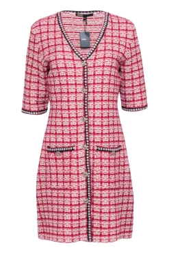 Maje - Red & White Metallic Tweed Dress Sz XL
