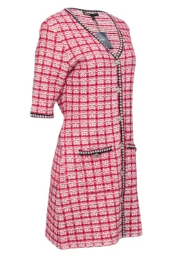 Maje - Red & White Metallic Tweed Dress Sz XL