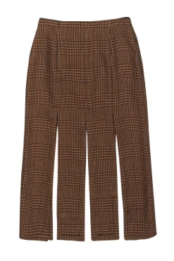 Maje - Tan & Black Hound's-Tooth Plaid Open Pleat Skirt Sz 4