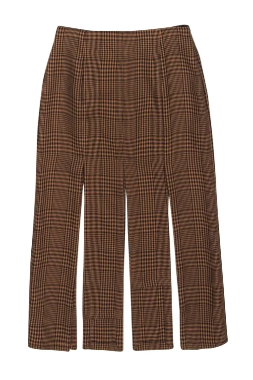 Maje - Tan & Black Hound's-Tooth Plaid Open Pleat Skirt Sz 4