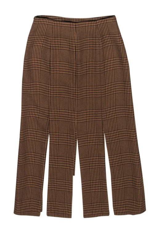 Maje - Tan & Black Hound's-Tooth Plaid Open Pleat Skirt Sz 4