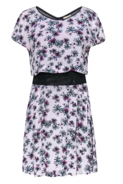 Maje - White & Purple Floral Overlay Dress w/ Sheer Black Mesh Sz M