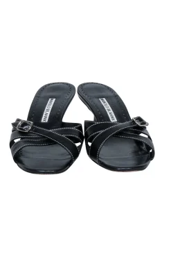 Manolo Blahnik - Black Leather Strappy Mules w/ Buckle Sz 8