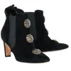 Manolo Blahnik - Black Suede Ankle Boots w/ Gold Scalloped Motif Sz 7