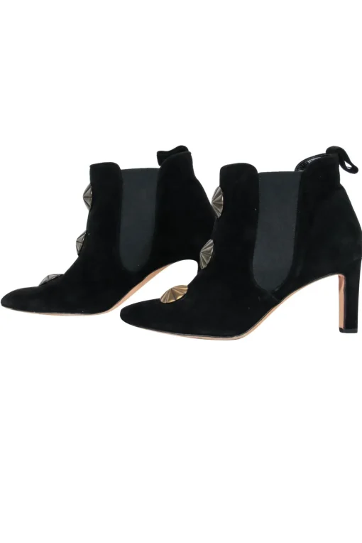 Manolo Blahnik - Black Suede Ankle Boots w/ Gold Scalloped Motif Sz 7
