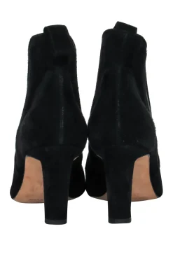 Manolo Blahnik - Black Suede Ankle Boots w/ Gold Scalloped Motif Sz 7