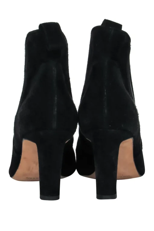 Manolo Blahnik - Black Suede Ankle Boots w/ Gold Scalloped Motif Sz 7