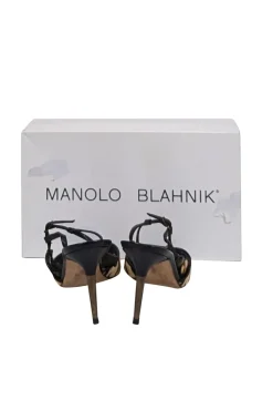 Manolo Blahnik - Brown & Beige Tiger Printed Stingray Leather Strappy Sandals Sz 7.5