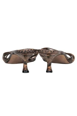 Manolo Blahnik - Brown Snakeskin Strappy Open Toe Kitten Heels Sz 7.5